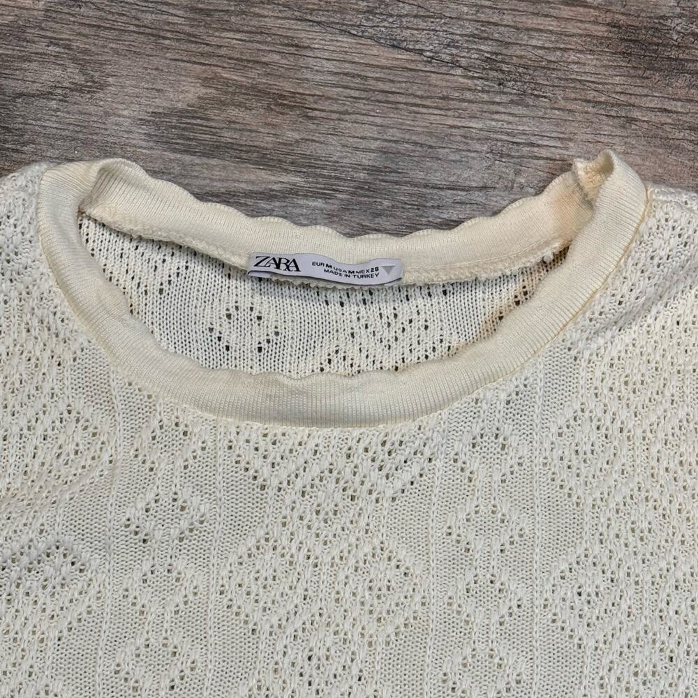 Zara Knit Ivory Scalloped Neck Top Size M - Picture 3 of 6